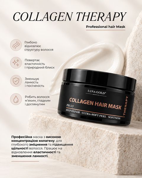 Маска для відновлення волосся з колагеном LUNA GOLD Collagen Therapy 250 мл